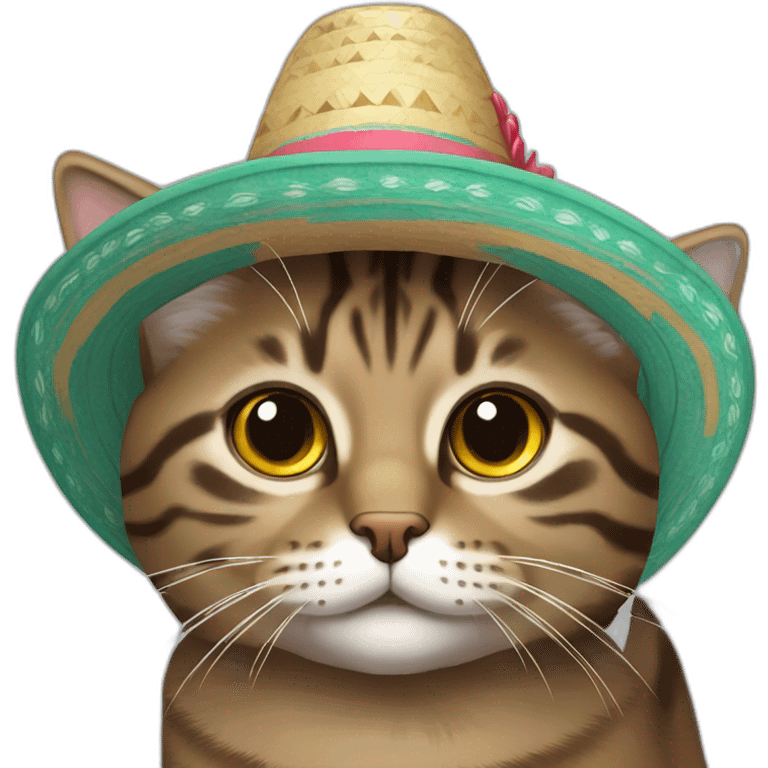 brown gray tabby cat wearing a sombrero emoji