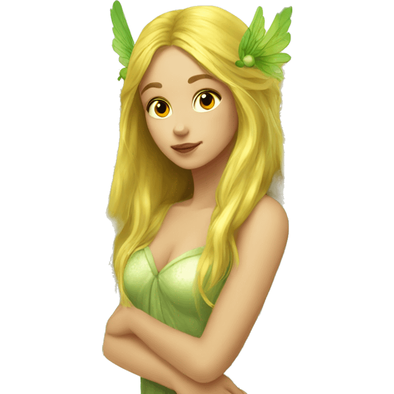 Beautiful, fairy, gold, yellow, green, long hair, big wings emoji