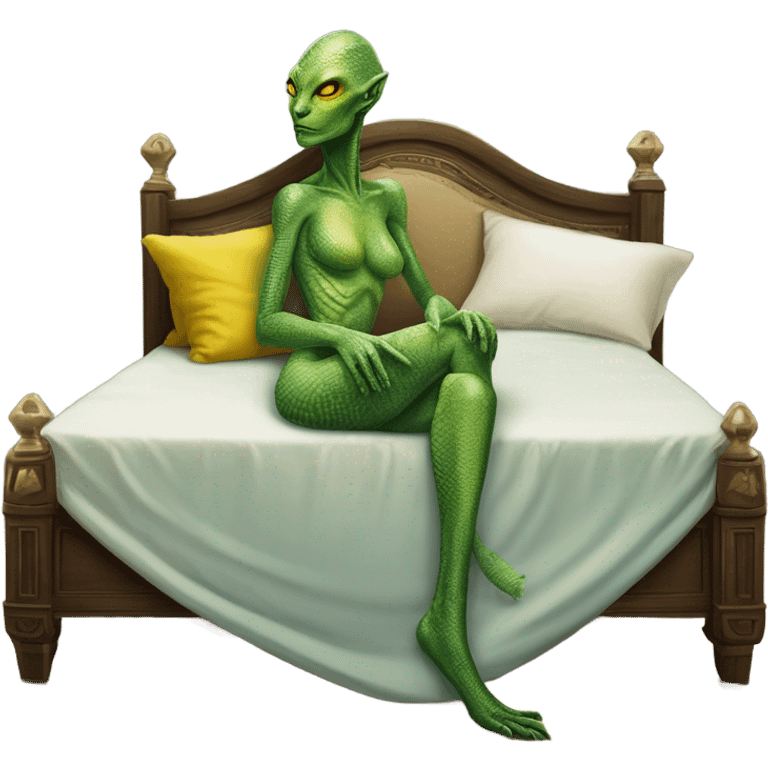 a Reptilian alien woman laying on the bed emoji