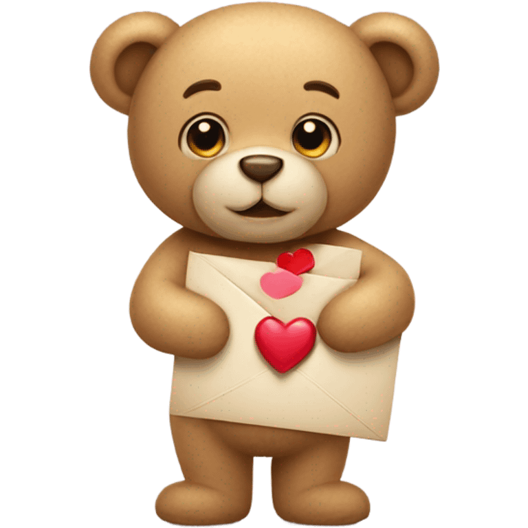 beige teddy bear teddy with an envelope and a heart in his hands emoji