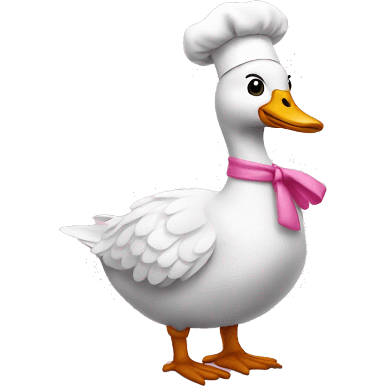 A goose dressed like a pink chef emoji