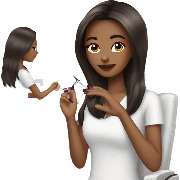 Brunette Girl getting a manicure at nail salon emoji