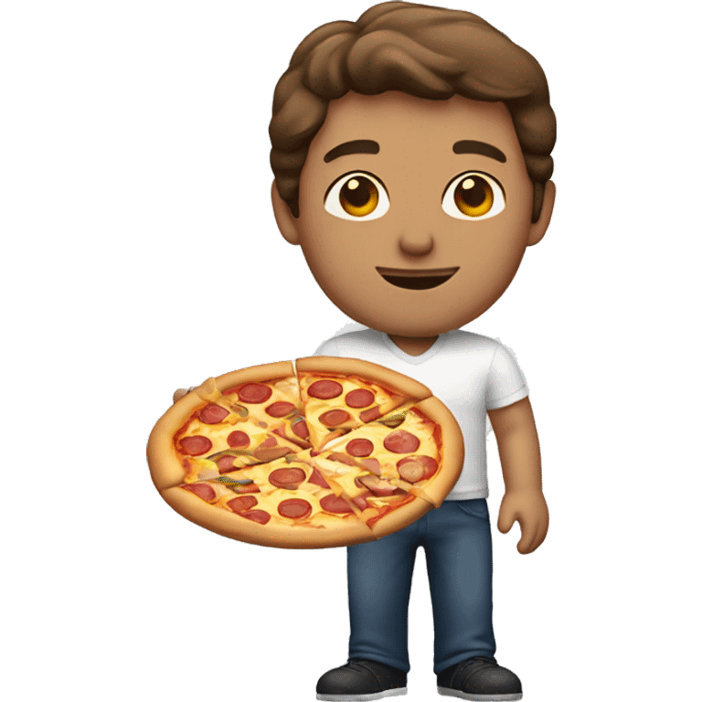 Man with brown hair holding pizza emoji