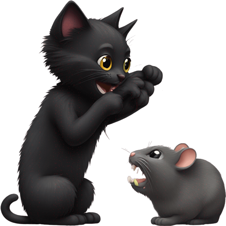 Black fuzzy cat biting a mouse  emoji