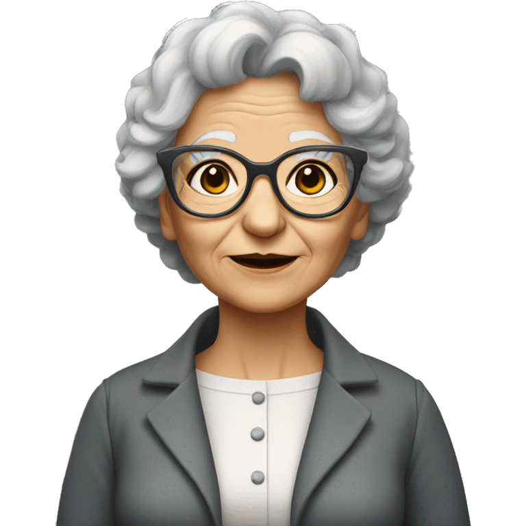 old lady grey glasses, Dark grey afrohair with a tan emoji