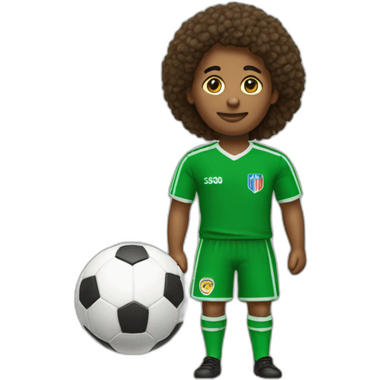 futbolista con balón pies y camiseta verde emoji