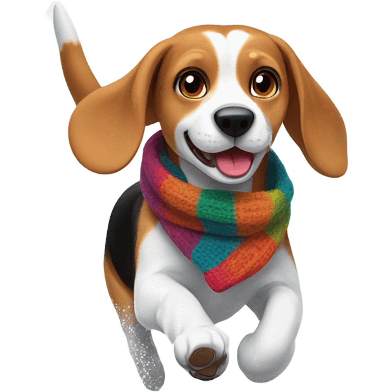 Beagle with winter clothing playing in the snow emoji