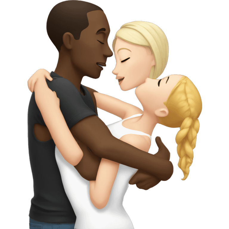 black guy kissing two white girls emoji