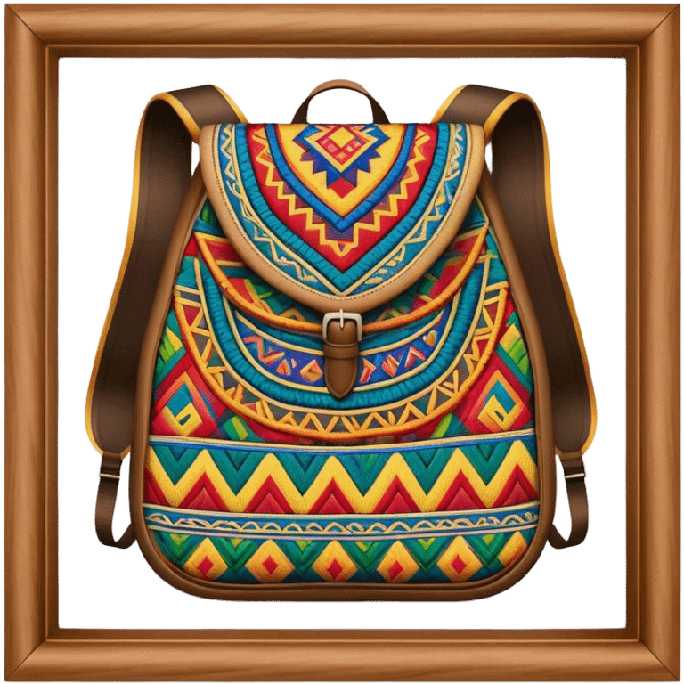 Cinematic Realistic image of a traditional Colombian mochila, rendered with detailed woven textures and vibrant patterns, set against a rustic backdrop with soft, cultural lighting emoji