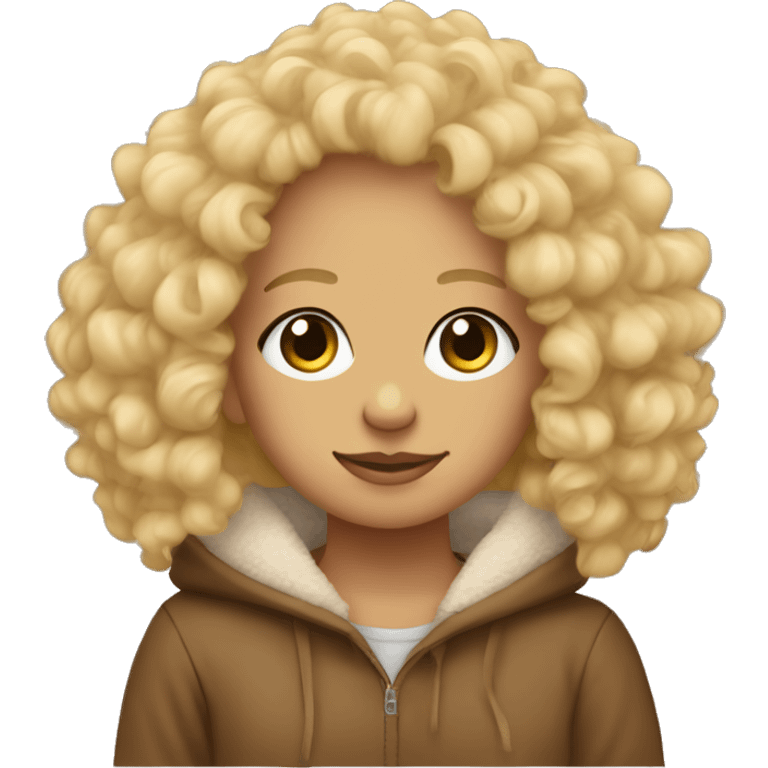 Curly blonde hair with fuzzy teddy bear hoodie  emoji