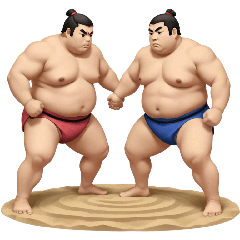 Sumo Wrestling – Cinematic Realistic Sumo Wrestling Scene, featuring a powerful sumo wrestler in traditional mawashi engaged in an intense bout on a sandy dohyo, muscles tensed and sweat glistening under dramatic arena lighting, capturing the raw energy and tradition of the sport. emoji