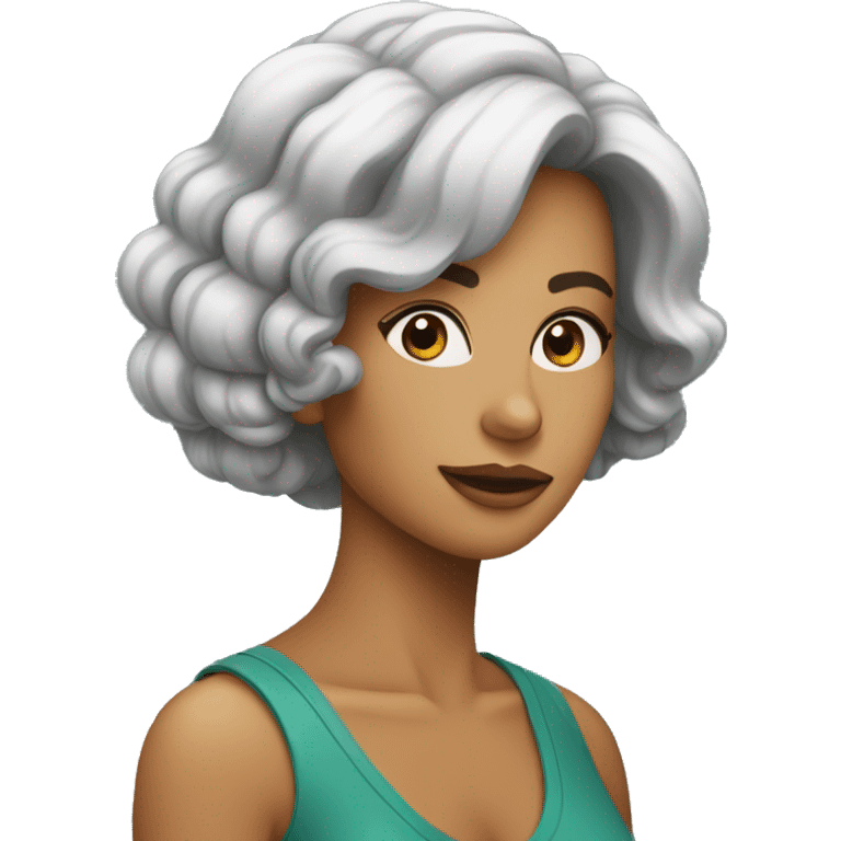 Mulher cabelo cacheado usando bomba de insulina  emoji