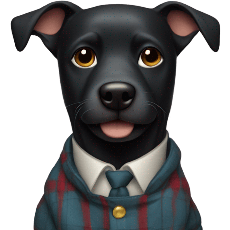 Black dog wearing plaid jacket emoji