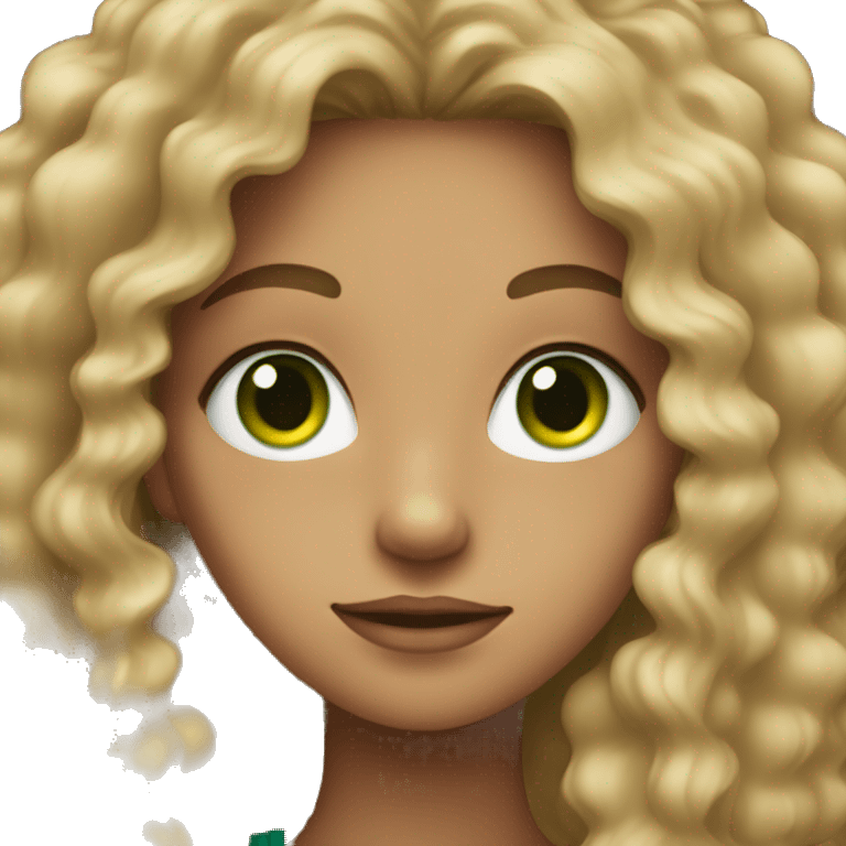 girl with dirty blonde long curly hair and green eyes emoji