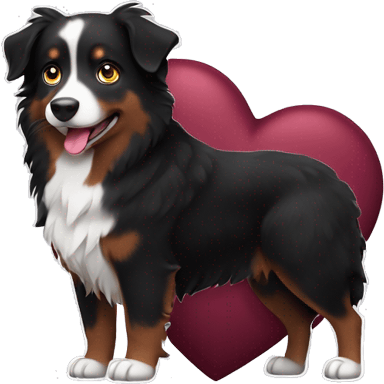 Small black australian shepherd dog with huge maroon heart emoji