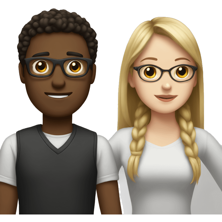 Brown guy with glasses and and a white girl with bangs in a relationship  emoji