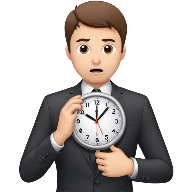 stressed business man holding a clock emoji