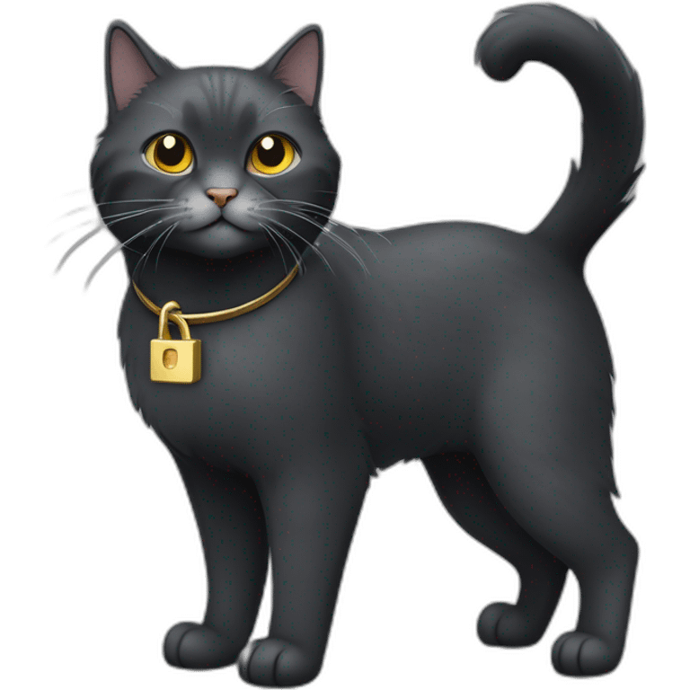 Full body Fat Russian black grey cat with golden eyes and a white lock of hair on his chest,  of hasitting and meowing  emoji