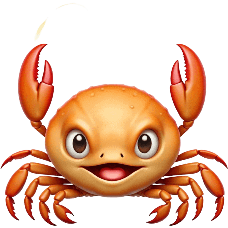 Cinematic Comical Baby Crab Portrait Emoji, Head tilted dramatically with an exaggeratedly shocked expression, featuring a tiny, vibrant carapace with wide, comically expressive eyes full of playful disbelief and miniature, animated pincers, Simplified yet hilariously expressive features, highly detailed, glowing with a slightly sassy coastal glow, high shine, dramatic yet playful, stylized with an air of cheeky seaside mischief, soft glowing outline, capturing the essence of a meme-worthy baby crab that looks ready to pinch its way into viral fame! emoji