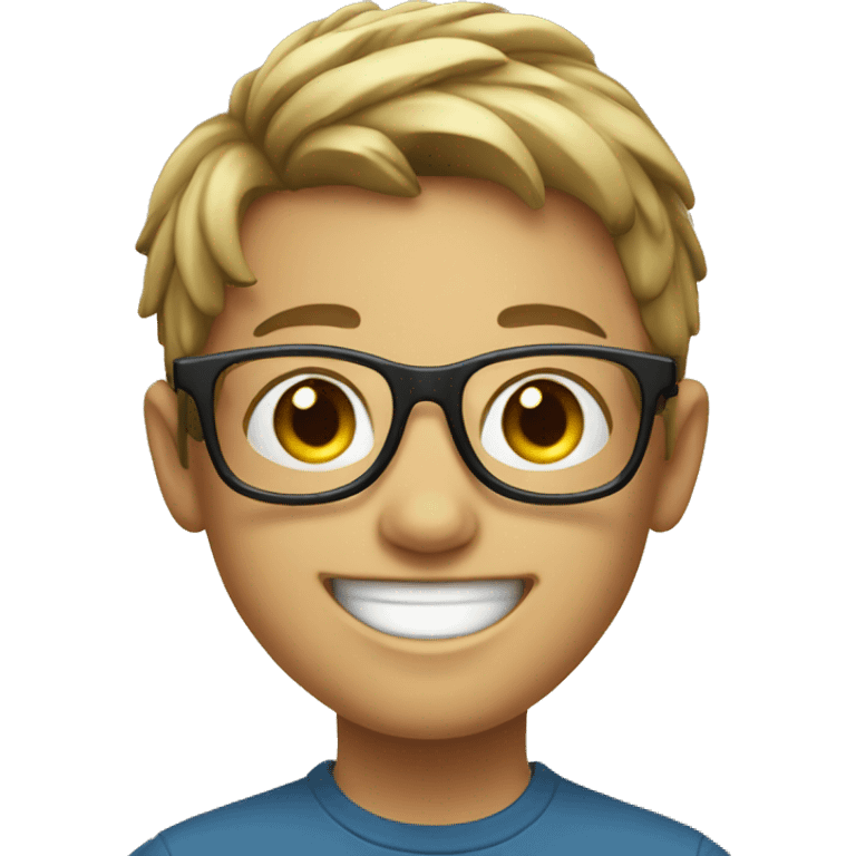 smiling boy with glasses indoors with headset emoji