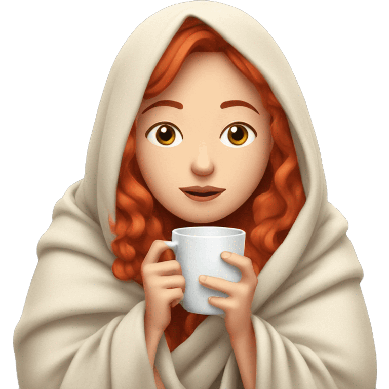 red hair girl wrapped in blanket drinking tea with eyes closed emoji