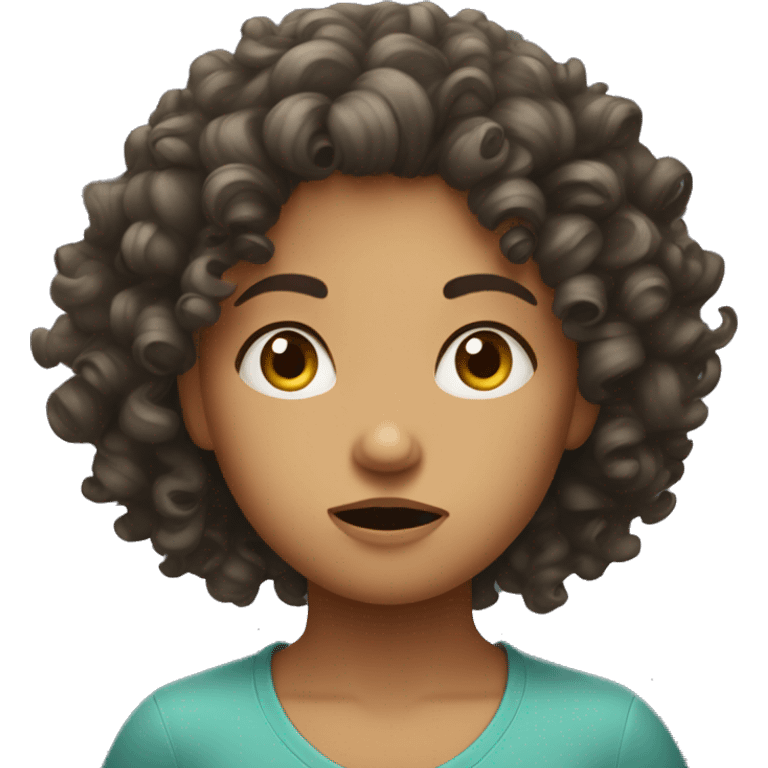 Curly haired girl with confused look on her face emoji