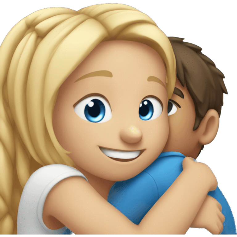 blue eyed smiling girl with boy hugging her from behind emoji