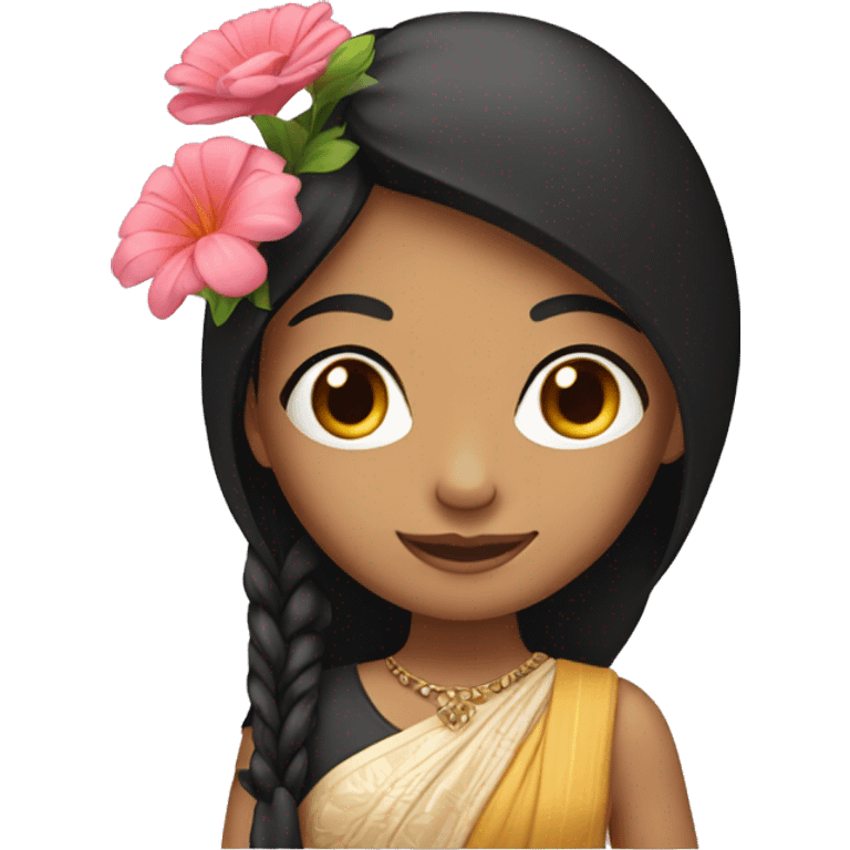 indian girl with black straight hair holding bouquet  emoji