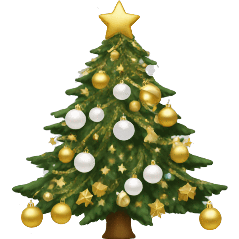 Christmas tree with white and gold decorations emoji