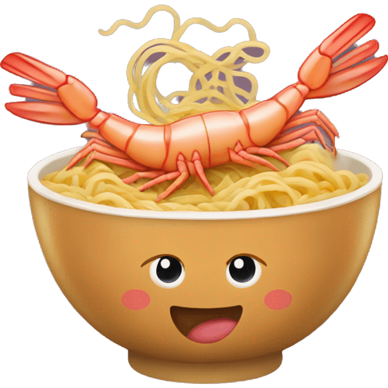 Shrimp jumping to ramen bowl emoji