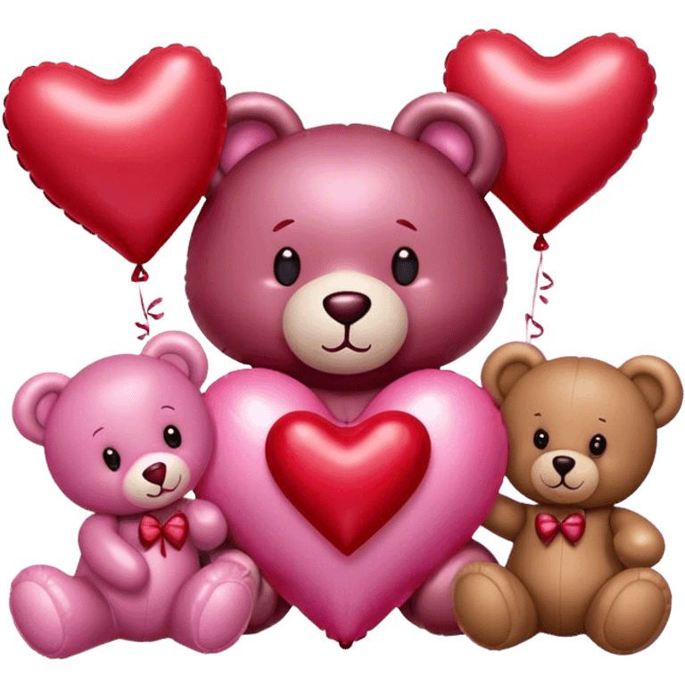 maroon love letter, three metallic pink heart-shaped balloons and red kisses and love teddy bear emoji