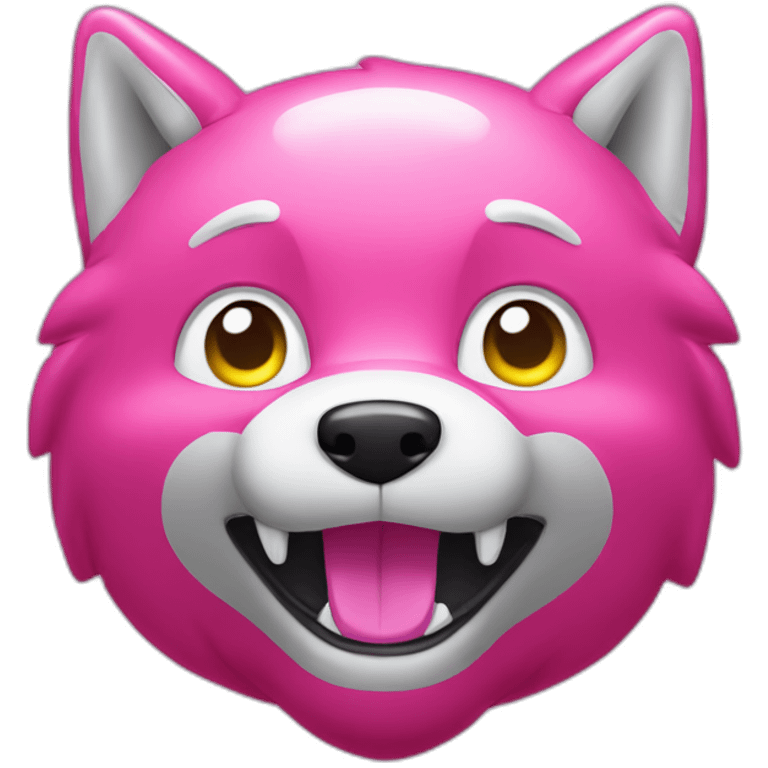 Anthropomorphic shiny, rubbery, pink inflatable wolf  emoji