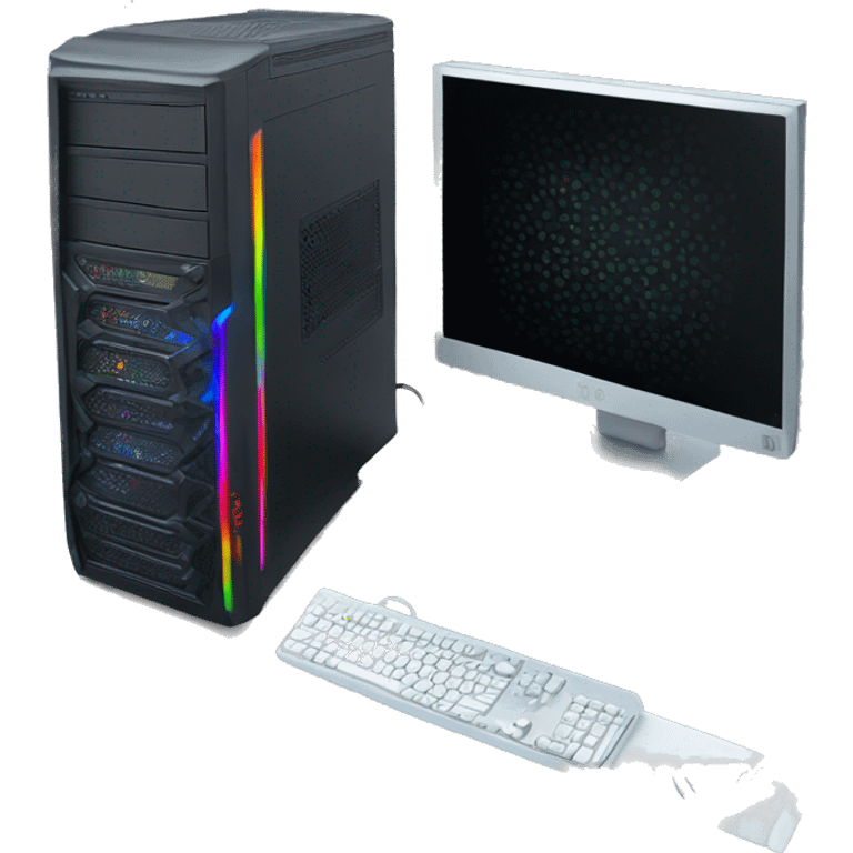 black gaming desktop pc with RGB emoji