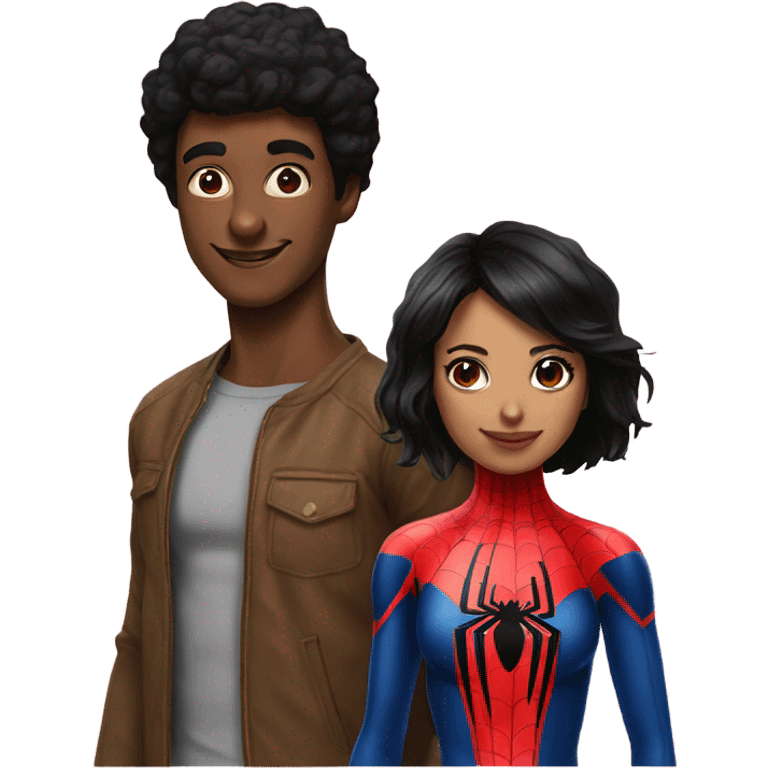 Spiderman and black hair girl emoji