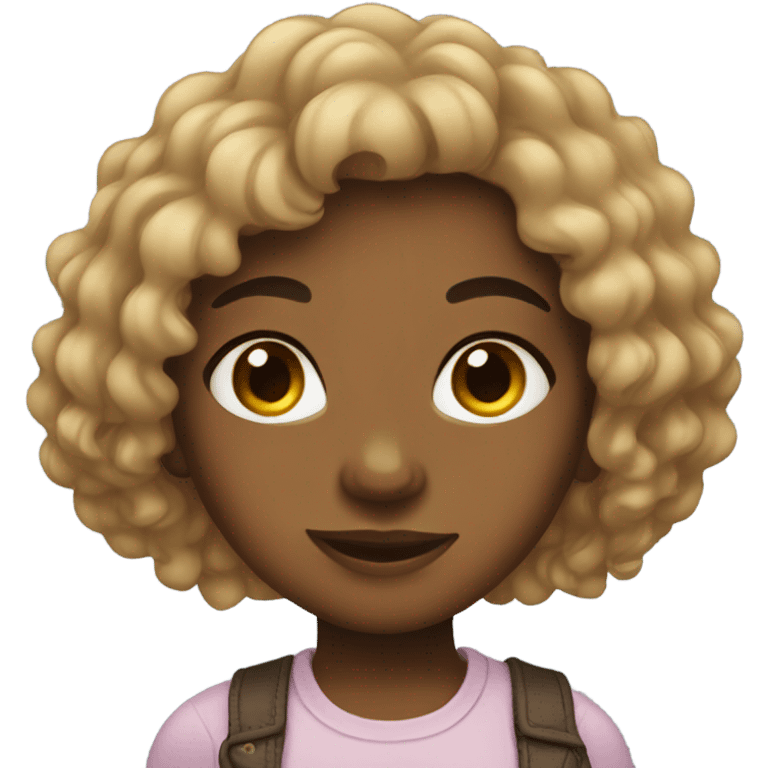 Brown girl emoji with long black curly hair emoji