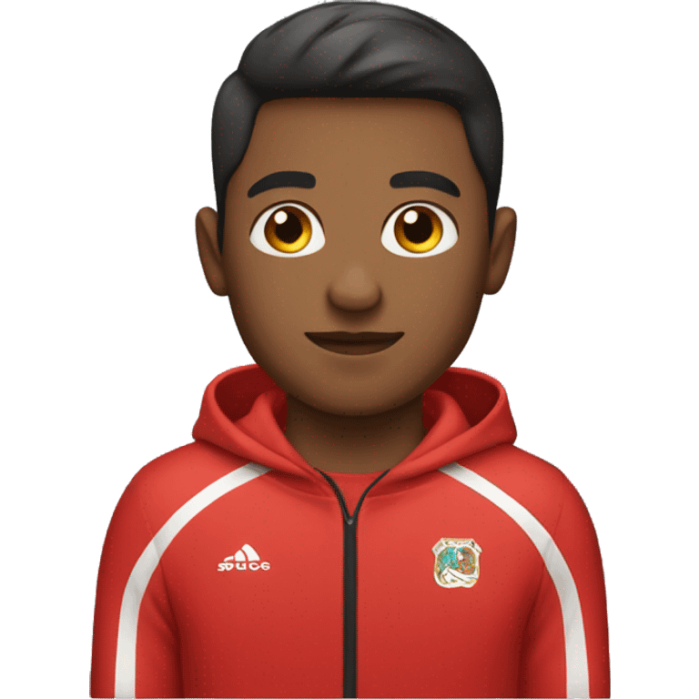 Young male sports coach wearing a red tracksuit with no logos  emoji