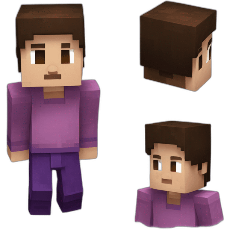 Minecraft skin with short brown hair and a purple sweater with a G on it emoji