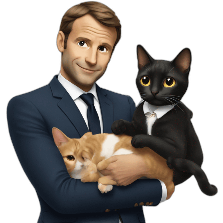 Macron holding a cat emoji