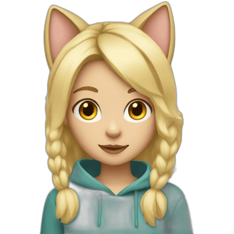 1 girl, cat's head, blonde hair, artificial animal ears emoji