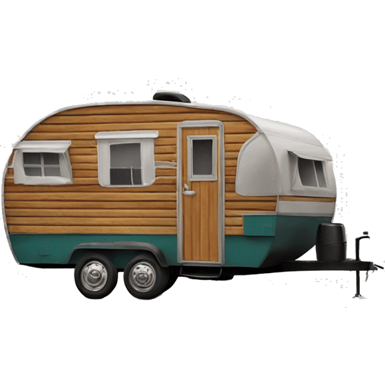 Realistic vintage round wooden travel trailer isolated.  emoji