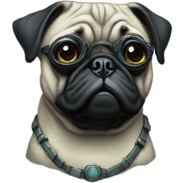 A cyberpunk black pug in Art Nouveau style during 1910 emoji