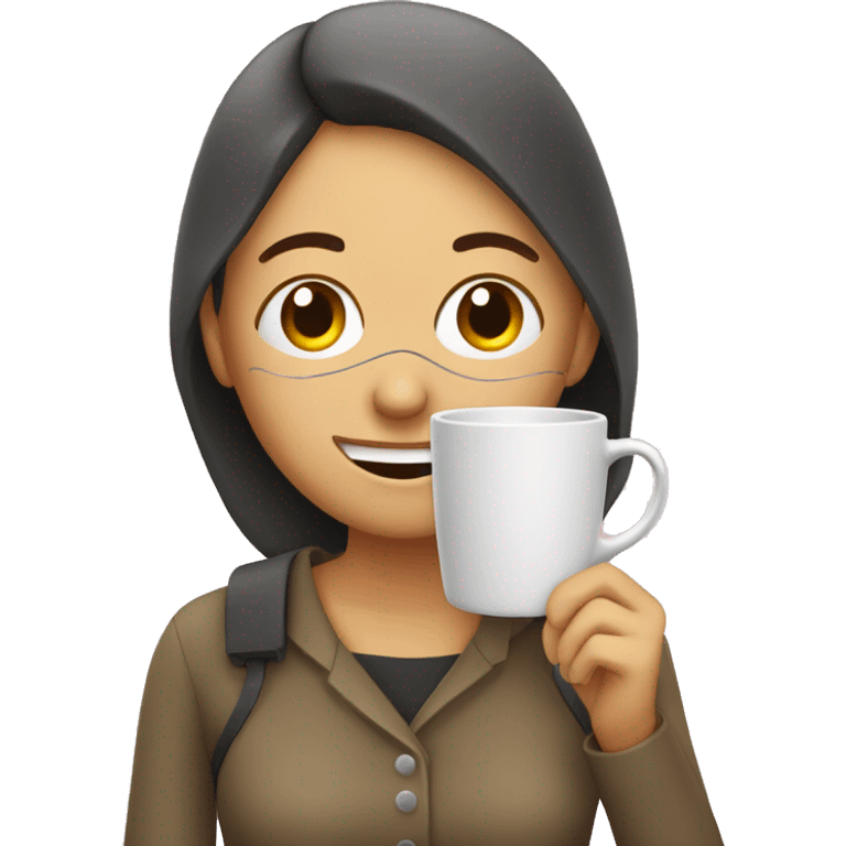 Tired woman with a cup who smiles and wears eye patches  emoji