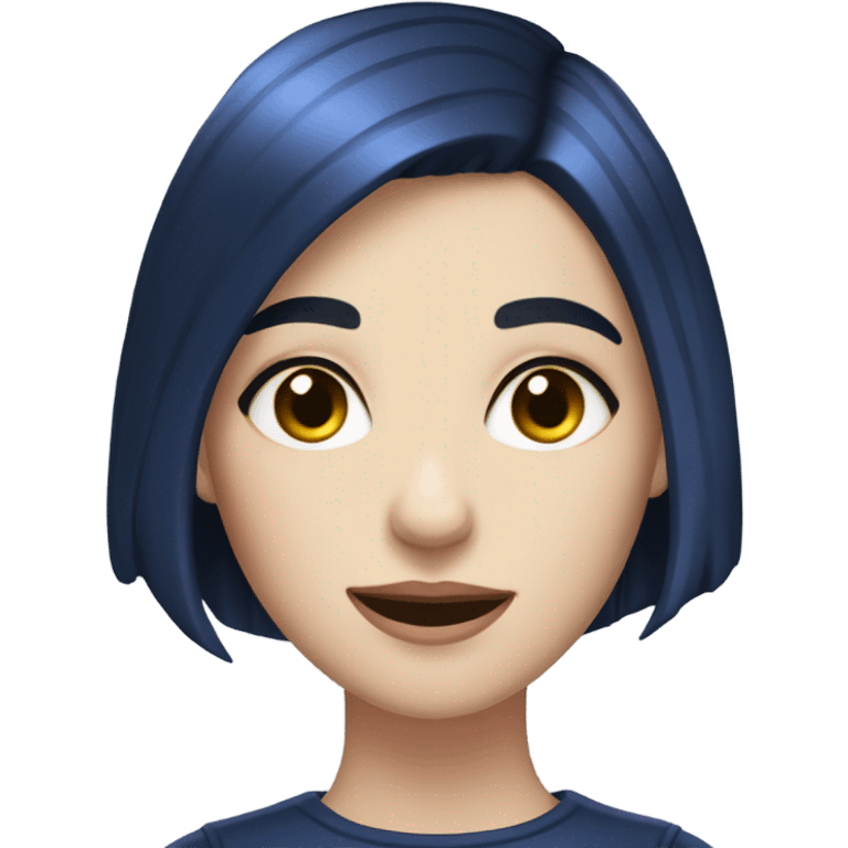 Girl with navy blue pixie hair cut and red eyes and pale skin emoji