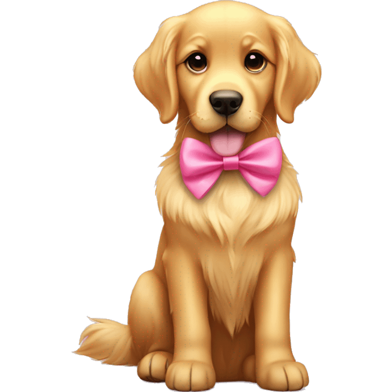 Cute golden retriever with a cute pink bow emoji