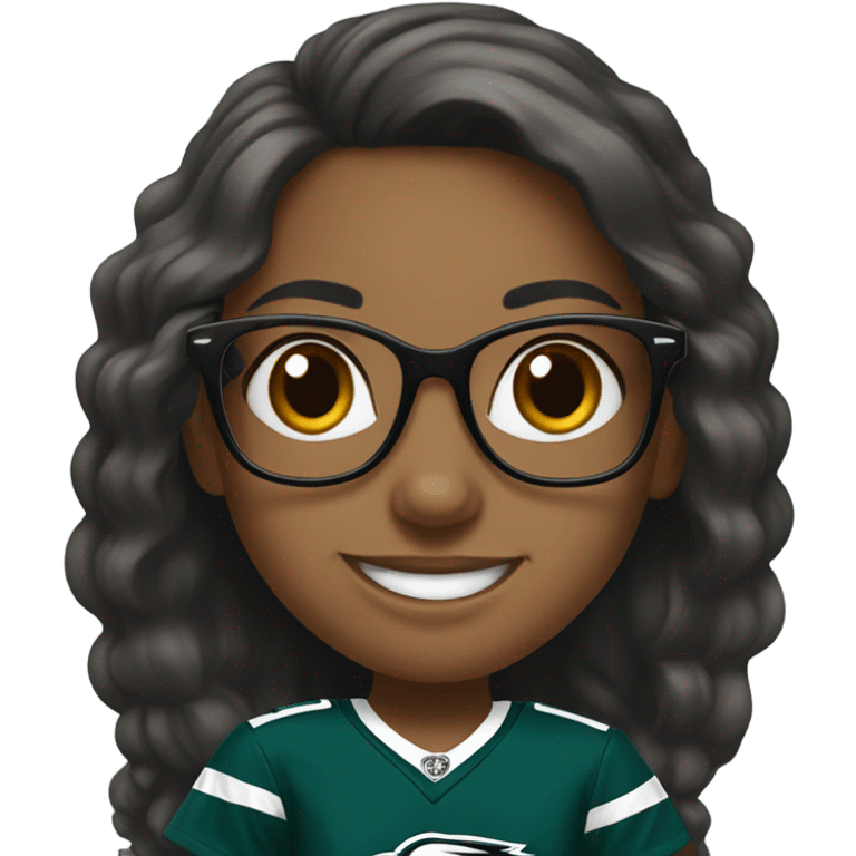 Smiling girl with glasses wearing Philadelphia eagles shirt emoji