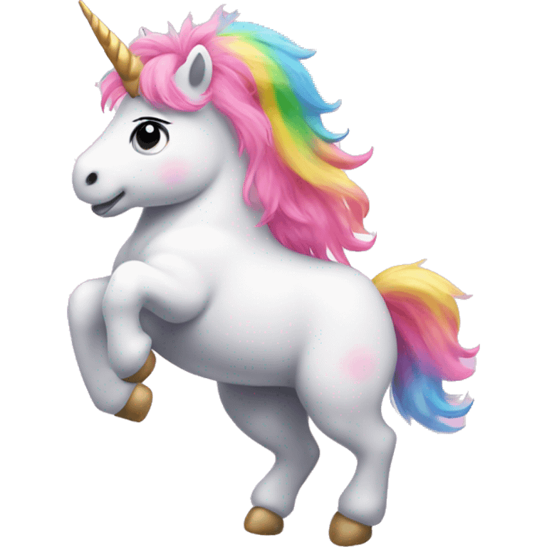 pink fluffy unicorn dancing on a rainbow emoji