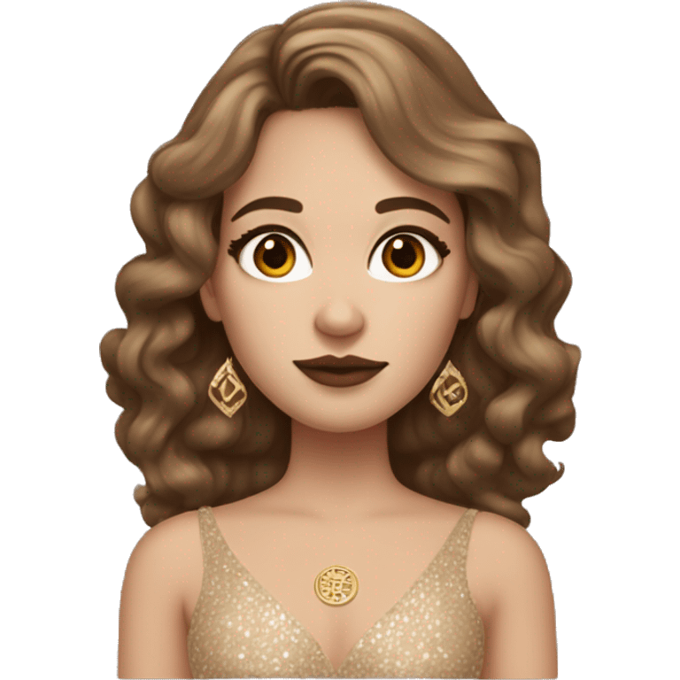 Create the zodiac sign leo as a pale brunette brown hair girl with elaborate makeup and dress that matches the zodiac sign  emoji