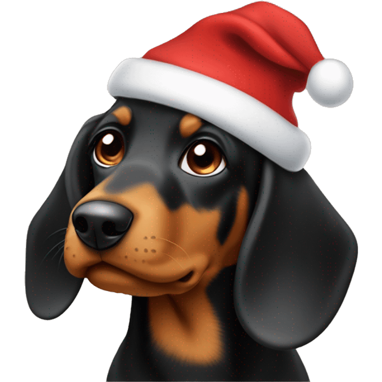 Black and Tan Dashound wearing a christmas hat  emoji