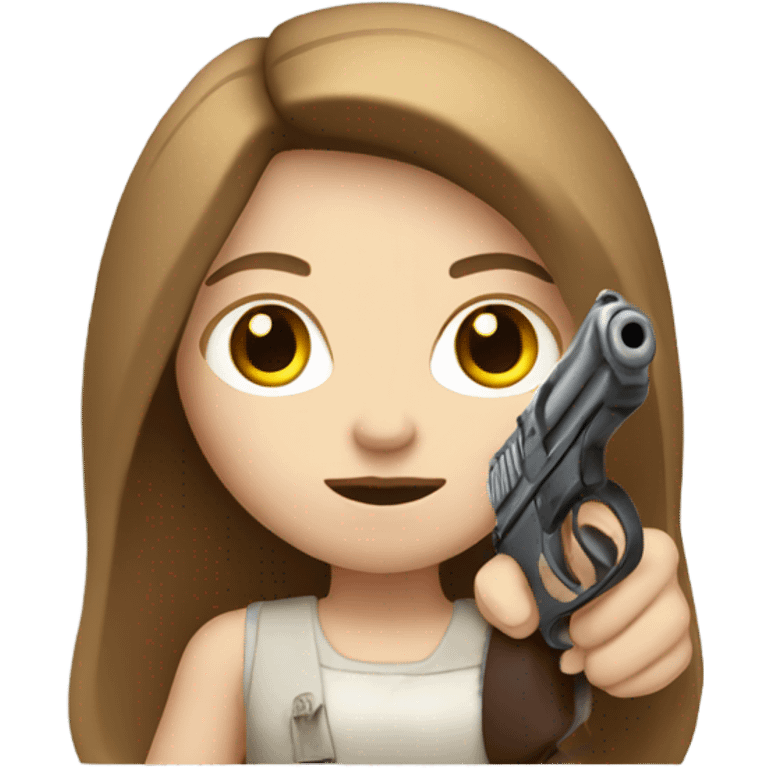 Pale girl Long brown hair holding a gun  emoji