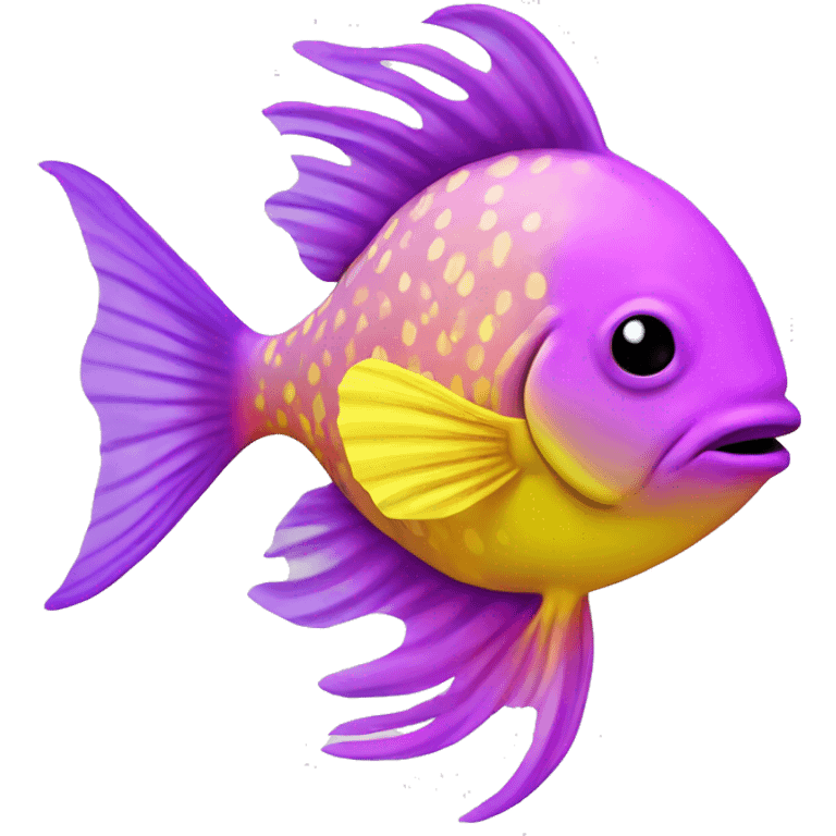 fish with purpleish pink front half, neon yellow back half and black dot on top fin emoji